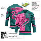 Custom Teal Pink-Black 3D Pattern Gradient Fashion Scratch Hockey Lace Neck Jersey