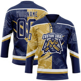 Custom Navy Old Gold-White 3D Pattern Gradient Fashion Scratch Hockey Lace Neck Jersey