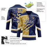 Custom Navy Old Gold-White 3D Pattern Gradient Fashion Scratch Hockey Lace Neck Jersey