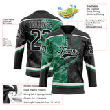 Custom Black Kelly Green-White 3D Pattern Gradient Fashion Scratch Hockey Lace Neck Jersey