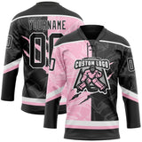 Custom Black Light Pink-White 3D Pattern Gradient Fashion Scratch Hockey Lace Neck Jersey