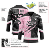 Custom Black Light Pink-White 3D Pattern Gradient Fashion Scratch Hockey Lace Neck Jersey