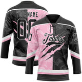 Custom Black Light Pink-White 3D Pattern Gradient Fashion Scratch Hockey Lace Neck Jersey