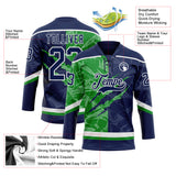 Custom Navy Grass Green-White 3D Pattern Gradient Fashion Scratch Hockey Lace Neck Jersey