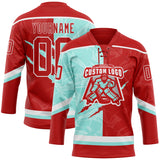 Custom Red Ice Blue-White 3D Pattern Gradient Fashion Scratch Hockey Lace Neck Jersey