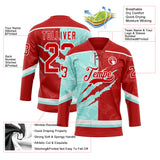 Custom Red Ice Blue-White 3D Pattern Gradient Fashion Scratch Hockey Lace Neck Jersey