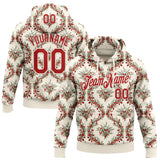 Custom Stitched Cream Red-Cream 3D Christmas Damask Floral Sports Pullover Sweatshirt Hoodie