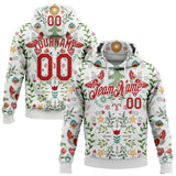 Custom Stitched White Red-White 3D Christmas Floral Sports Pullover Sweatshirt Hoodie
