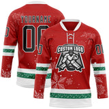 Custom Red Black-White 3D Christmas Hockey Lace Neck Jersey