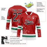 Custom Red Black-White 3D Christmas Hockey Lace Neck Jersey