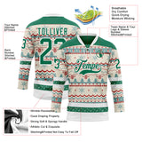 Custom Red Kelly Green-White 3D Christmas Ugly Sweater Hockey Lace Neck Jersey