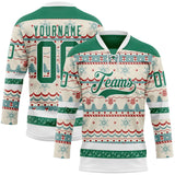 Custom Red Kelly Green-White 3D Christmas Ugly Sweater Hockey Lace Neck Jersey