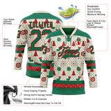 Custom Cream Kelly Green-Red 3D Christmas Hockey Lace Neck Jersey