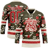 Custom Olive Red-White 3D Christmas Hockey Lace Neck Jersey