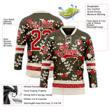 Custom Olive Red-White 3D Christmas Hockey Lace Neck Jersey