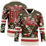 Custom Olive Red-White 3D Christmas Hockey Lace Neck Jersey