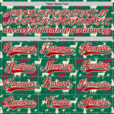 Custom Kelly Green Red-White 3D Christmas Reindeer Hockey Lace Neck Jersey