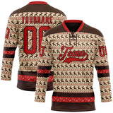 Custom City Cream Red-Brown 3D Christmas Hockey Lace Neck Jersey