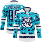 Custom Lakes Blue Navy-White 3D Christmas Hockey Lace Neck Jersey