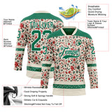 Custom Cream Kelly Green-White 3D Christmas Hockey Lace Neck Jersey