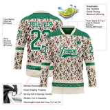 Custom Cream Kelly Green-White 3D Christmas Hockey Lace Neck Jersey
