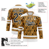 Custom Old Gold Black-White 3D Christmas Hockey Lace Neck Jersey