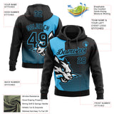 Custom Stitched Black Black-Sky Blue 3D Pattern Design Wolf Sports Pullover Sweatshirt Hoodie