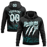 Custom Stitched Black White-Teal 3D Pattern Design Leopardo Scratch Sports Pullover Sweatshirt Hoodie