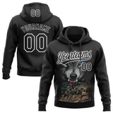Custom Stitched Black Black-White 3D Pattern Design Wolf Sports Pullover Sweatshirt Hoodie