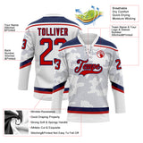 Custom White Red-Navy 3D Pattern Curve Lines Hockey Lace Neck Jersey