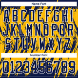 Custom Gold Navy-White 3D Pattern Splash Art Hockey Lace Neck Jersey