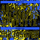 Custom Black Light Yellow-Royal 3D Fluid Art Splash Hockey Lace Neck Jersey