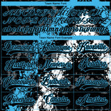 Custom Black Sky Blue-White 3D Splash Art Hockey Lace Neck Jersey