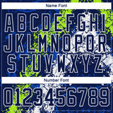 Custom Navy Thunder Blue Neon Green-White 3D Splash Art Hockey Lace Neck Jersey