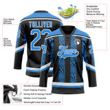 Custom Black Powder Blue-White 3D Pattern Abstract Shape Hockey Lace Neck Jersey
