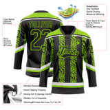 Custom Black Neon Green-White 3D Pattern Abstract Shape Hockey Lace Neck Jersey