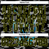 Custom Black Neon Yellow Blue-White 3D Pattern Abstract Camo Hockey Lace Neck Jersey