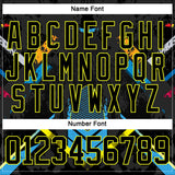 Custom Black Neon Yellow Blue-White 3D Pattern Abstract Splash Hockey Lace Neck Jersey