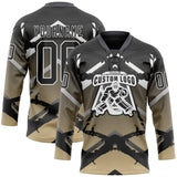 Custom Gray Black Vegas Gold-White 3D Pattern Abstract Gradient Hockey Lace Neck Jersey