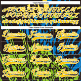Custom Black Yellow Blue-Green 3D Pattern Abstract Hockey Lace Neck Jersey