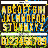 Custom Black Yellow Blue-Green 3D Pattern Abstract Hockey Lace Neck Jersey