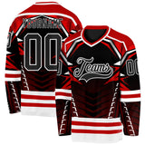 Custom Black Red-White 3D Pattern Cyber Mecha E-sport Hockey Jersey