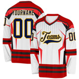 Custom White Navy Red Black-Gold 3D Pattern Cyber Mecha E-sport Hockey Jersey