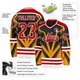 Custom Black Red Gold-White 3D Pattern Cyber Mecha E-sport Hockey Jersey