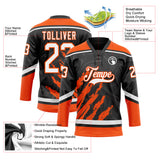 Custom Black White-Orange 3D Splash Art Hockey Lace Neck Jersey