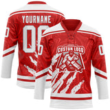 Custom Red White-Gray 3D Splash Art Hockey Lace Neck Jersey