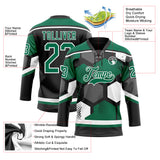 Custom Kelly Green Black-White 3D Pattern Geometric Shape Hockey Lace Neck Jersey