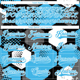 Custom Sky Blue Black-White 3D Pattern Geometric Shape Hockey Lace Neck Jersey