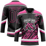 Custom Black Pink-White 3D Splash Art Hockey Lace Neck Jersey