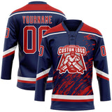 Custom Navy Red-White 3D Splash Art Hockey Lace Neck Jersey